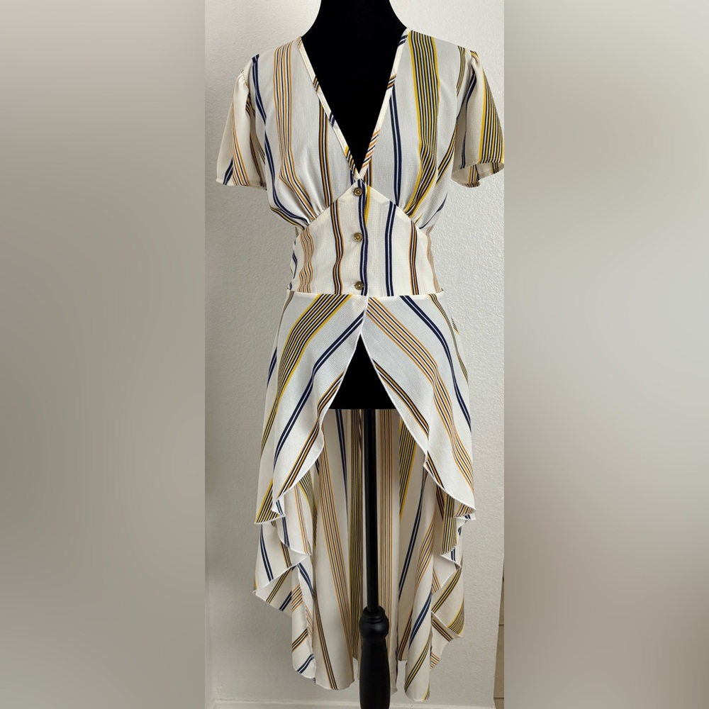 Striped Button-Down Dress with Split Front